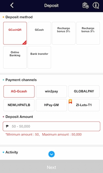 Step 1: Access deposit to select the GCash method.