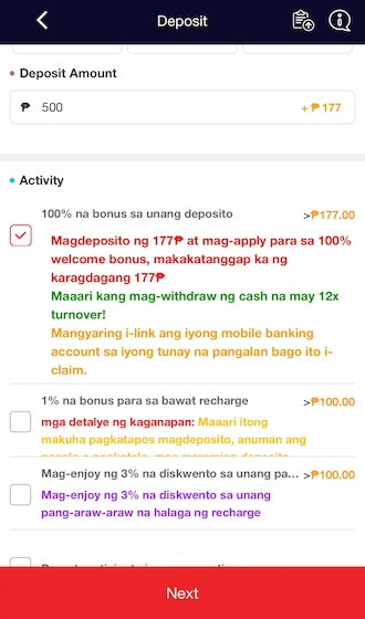 Step 2: Input the deposit amount.