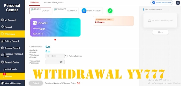 Withdrawal YY777